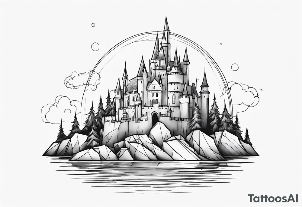 a castle floating in the crystal tattoo idea