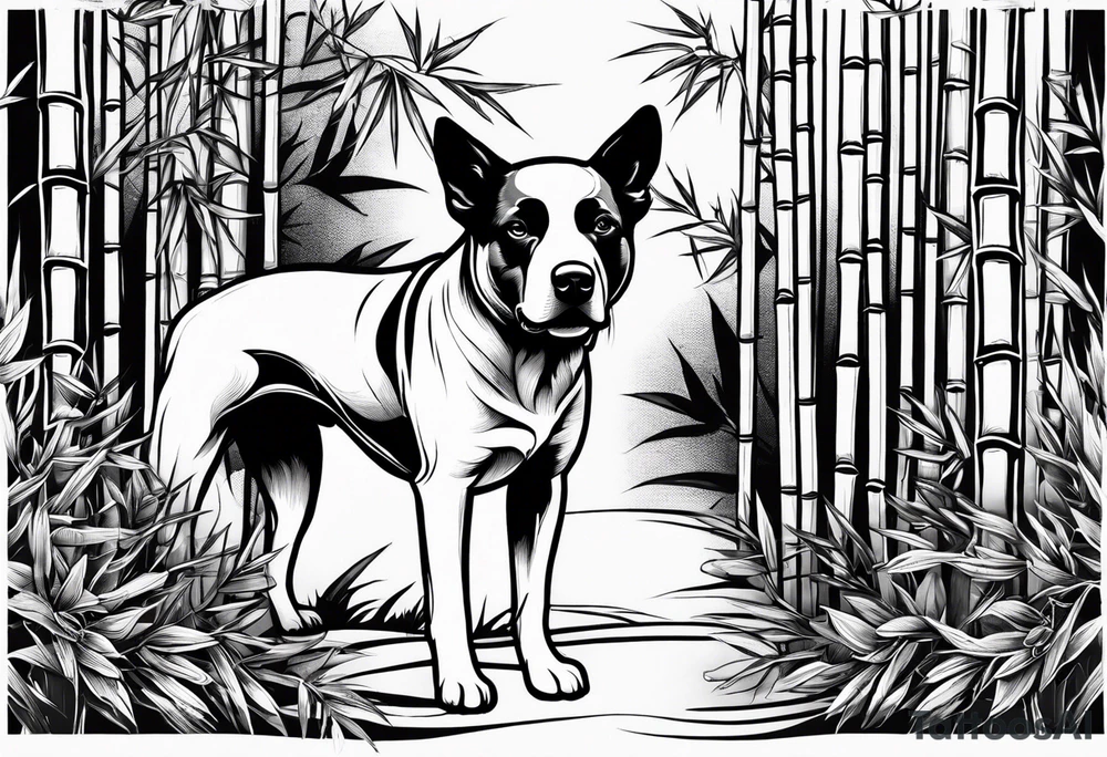 Black and White Dog in a bamboo grove tattoo idea