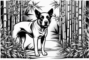 Black and White Dog in a bamboo grove tattoo idea