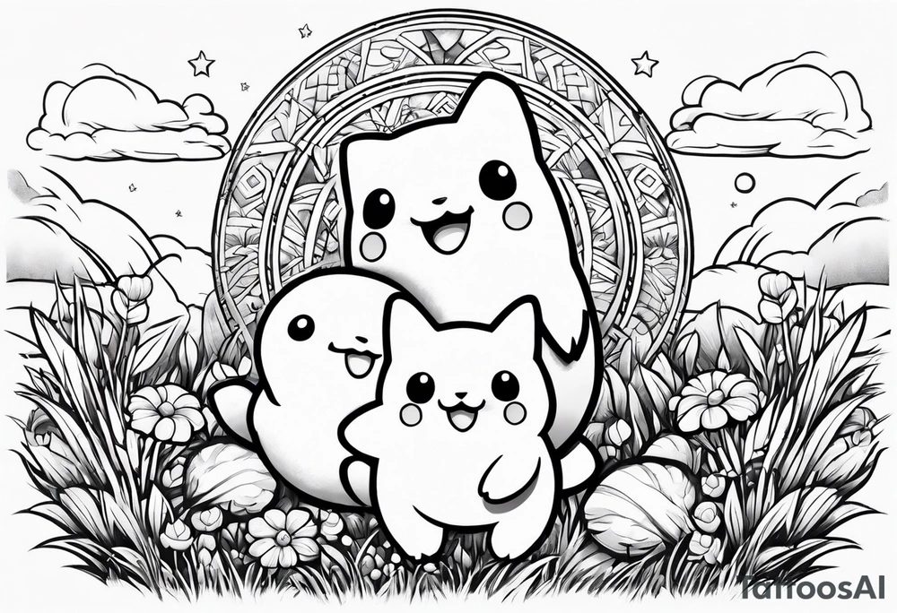 Togepi and todidile playing together in a field tattoo idea