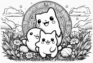Togepi and todidile playing together in a field tattoo idea