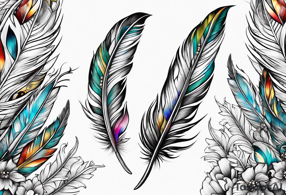 feather with jewels tattoo idea