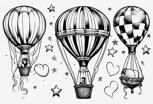 Hot water balloon with star and heart balloons and girl inside the balloon tattoo idea
