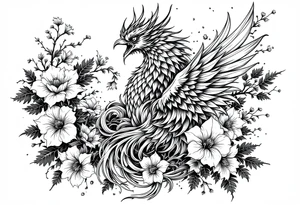 powerful japanese phoenix surrounded by maple leaf and cherry blossom tattoo idea