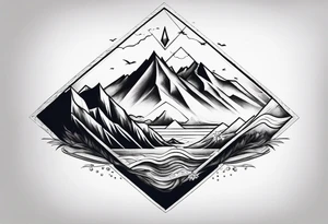 Mountains and ocean waves crashing diamond shape tattoo idea