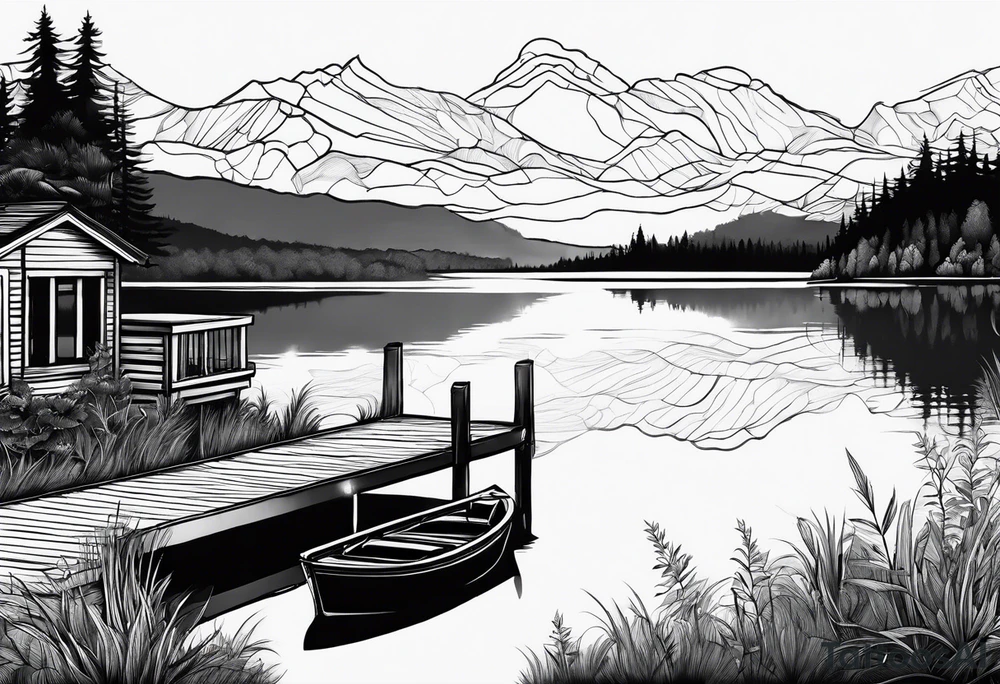 Lake view with wharf tattoo idea