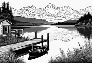 Lake view with wharf tattoo idea