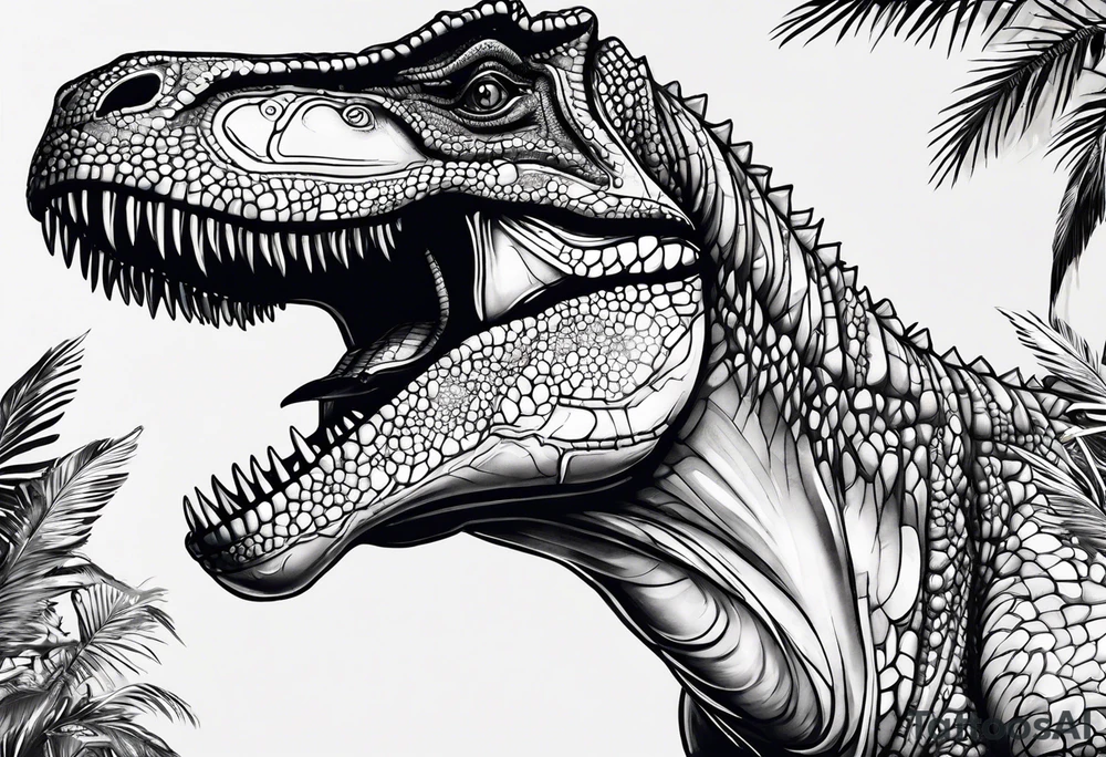 dinossauro ti-rex abraçado em um anjo tattoo idea