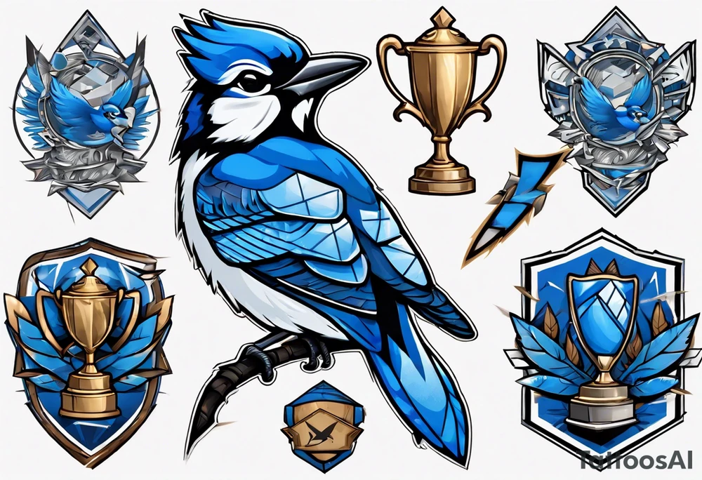 bluejay with trophy tattoo idea
