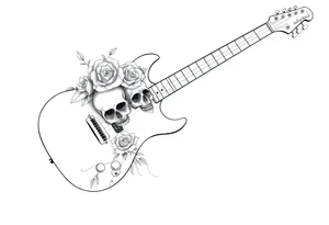 Electric guitar with lots skulls and roses tattoo idea