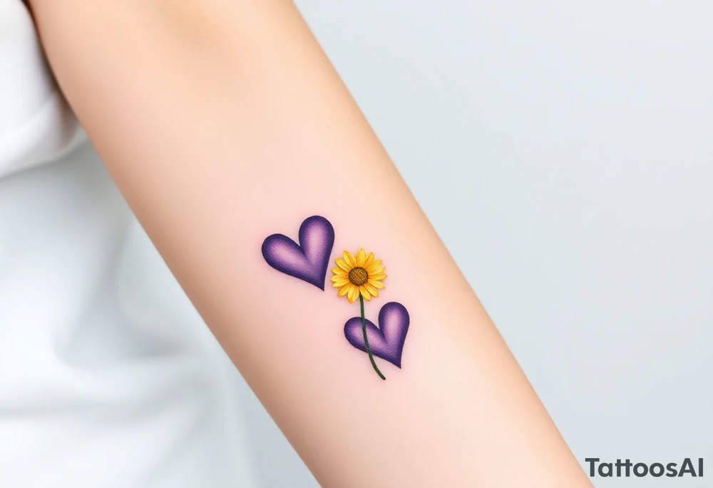 simple with Purple Hearts with yellow daisy. tattoo idea