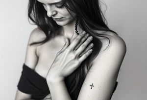 Woman praying with rosary in hands tattoo idea
