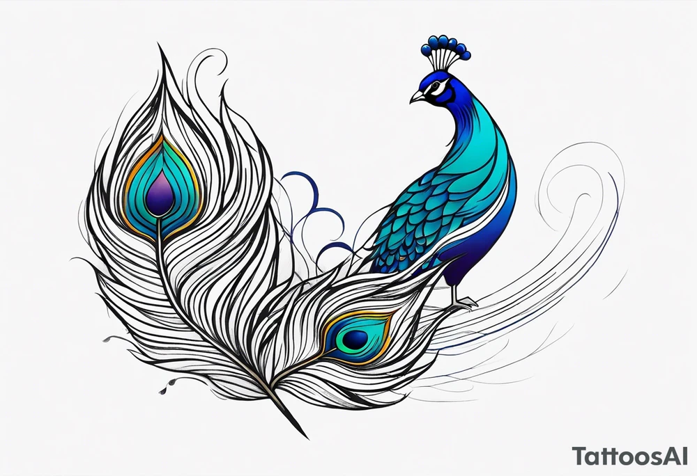pen intertwined with peacock feather tattoo idea