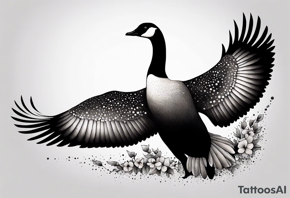 canadian goose taking off profile flowers tattoo idea