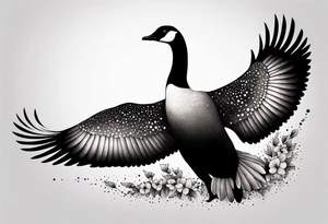 canadian goose taking off profile flowers tattoo idea