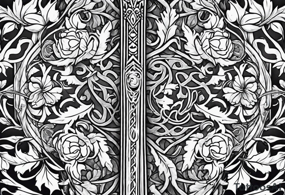 Leafy vines with sword tattoo idea