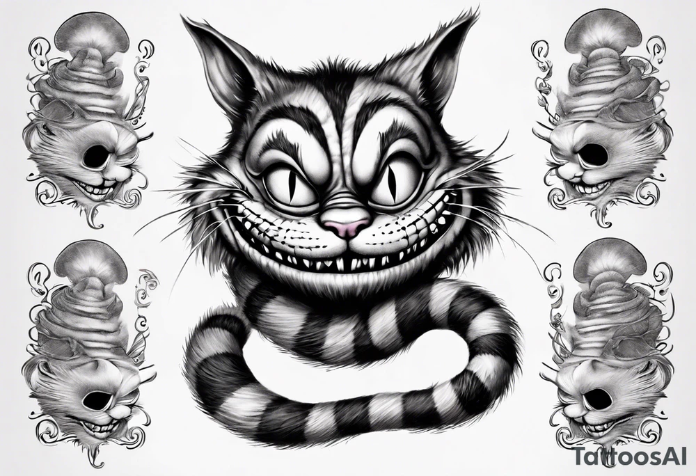 Cheshire Cat From Alice in wonderland with quote I’m not crazy my reality is just different than yours tattoo idea