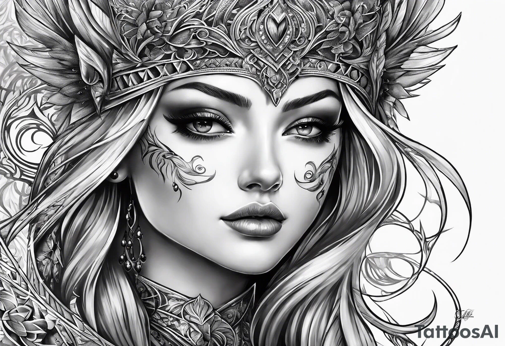 Elfe mit spitzen ohren nd geflochtenen zöpfen tattoo idea