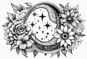 Floral sun and moon tattoo idea