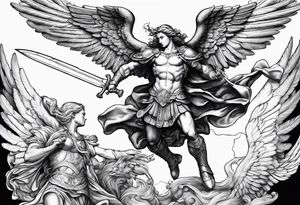 Archangel Michael fighting the skinny / AI for humanity. The archangel is also partially AI tattoo idea