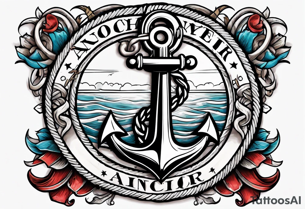 old school anchor with rope wrapped around anchor and banner across anchor tattoo idea