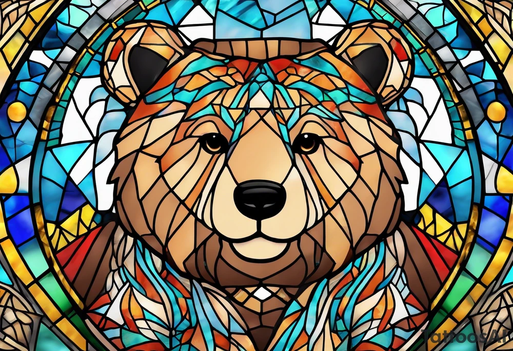 Teddy bear stained glass tattoo idea