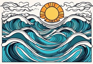 ocean waves with sun tattoo vintage traditional simple and bold colors
within borders tattoo idea