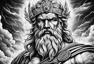 Zeus in surrounded by a storm tattoo idea