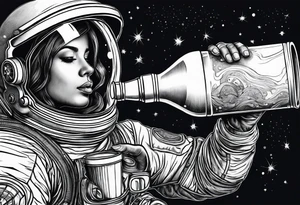 A astronaut drinking a drink with a double styrofoam cup tattoo idea