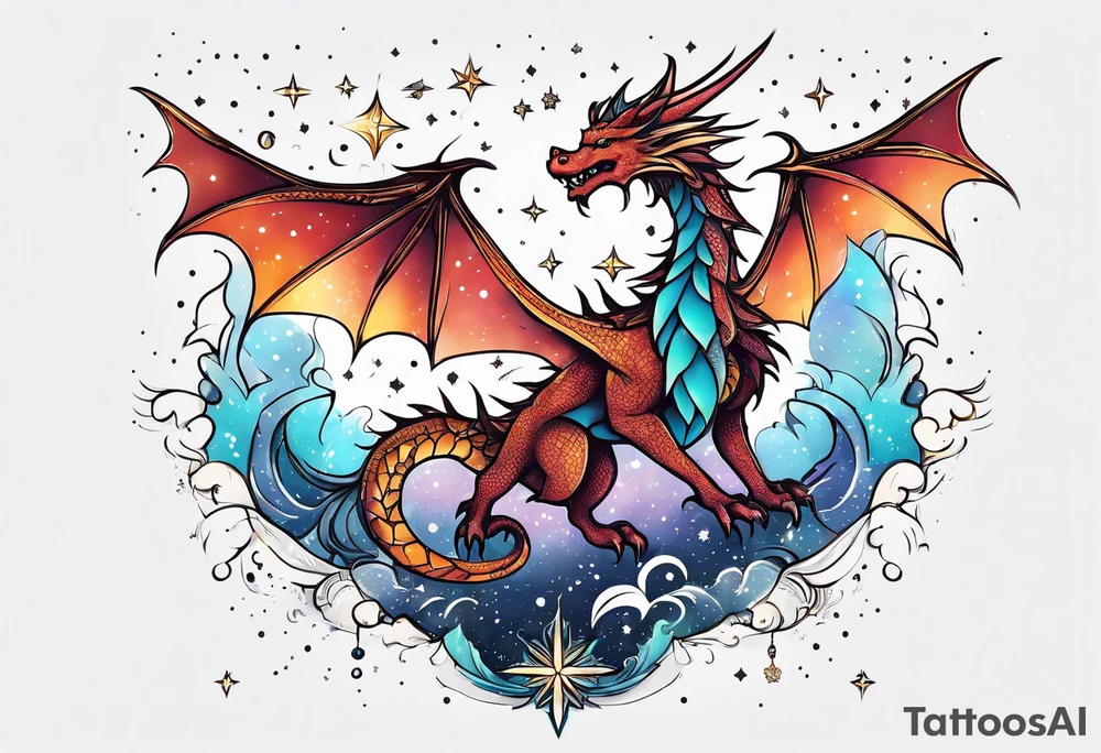Constellation, wing , snow , cross , dragon cute tattoo idea