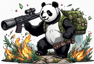 Combat Panda with anti tank mine and riffle tattoo idea