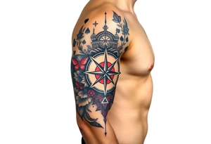 poker royal flush + compass + Family + Infinite love tattoo idea