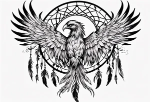 Firey Phoenix bursting from dream catcher tattoo idea
