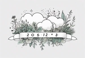 a forearm tattoo with a cloud with little plants and underneath it the date 12.08.05 tattoo idea