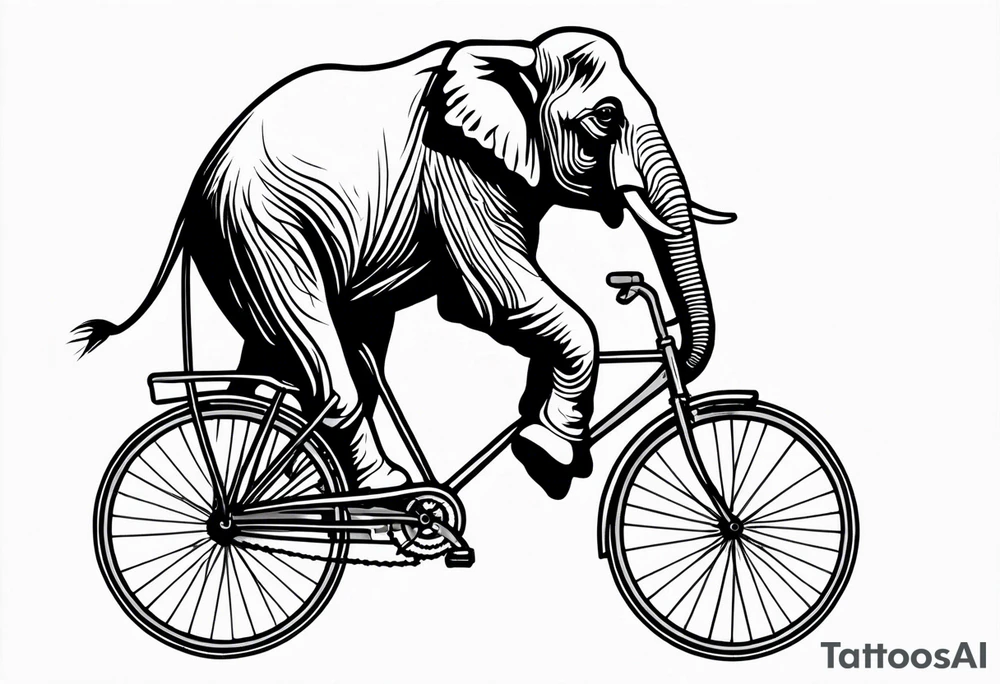 An elephant rides a bicycle tattoo idea