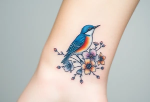 Bluebird with wild flowers tattoo idea