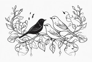 Fine line birds and vines tattoo idea