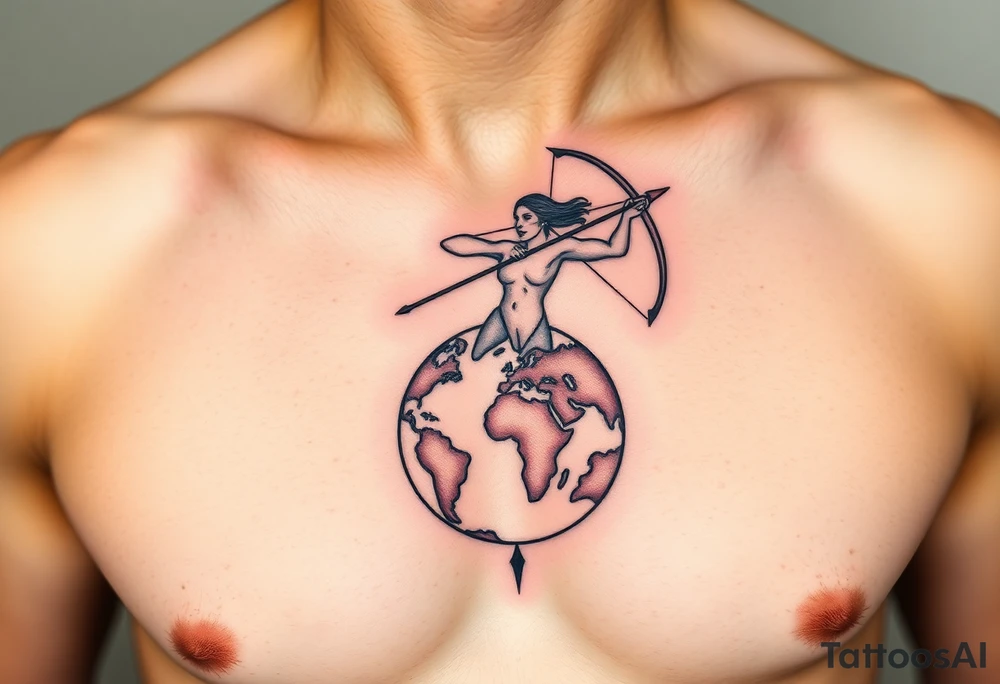 Sagittarius form hovering over the world tattoo idea