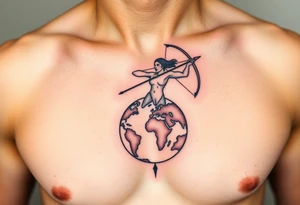 Sagittarius form hovering over the world tattoo idea