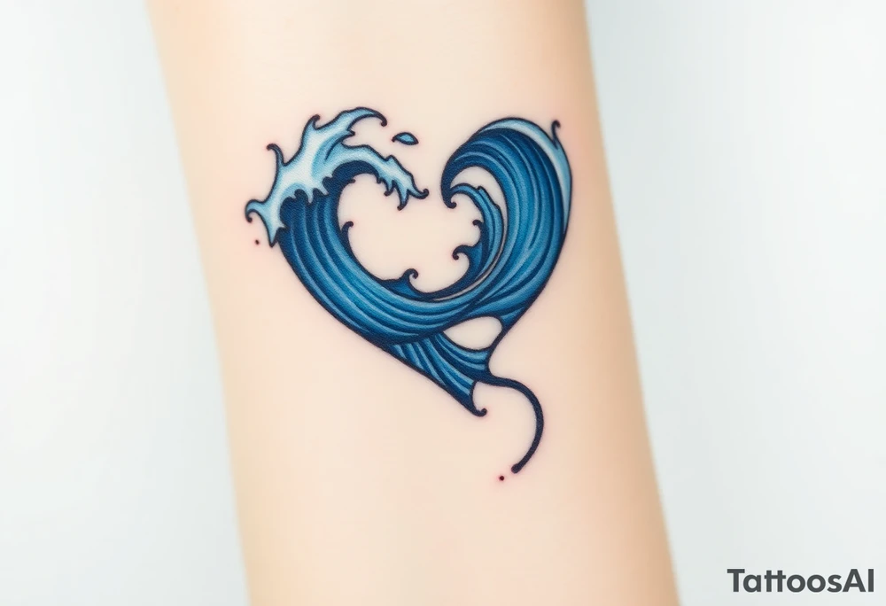 A Vltava river wave forming into a heart, symbolizing the flowing essence of Czech culture, with deep blue gradients. tattoo idea