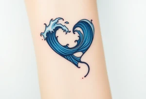 A Vltava river wave forming into a heart, symbolizing the flowing essence of Czech culture, with deep blue gradients. tattoo idea