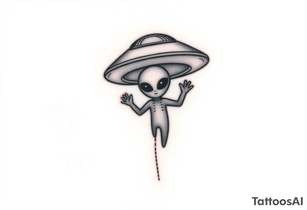 Small UFO get with a waving alien 👽 tattoo idea