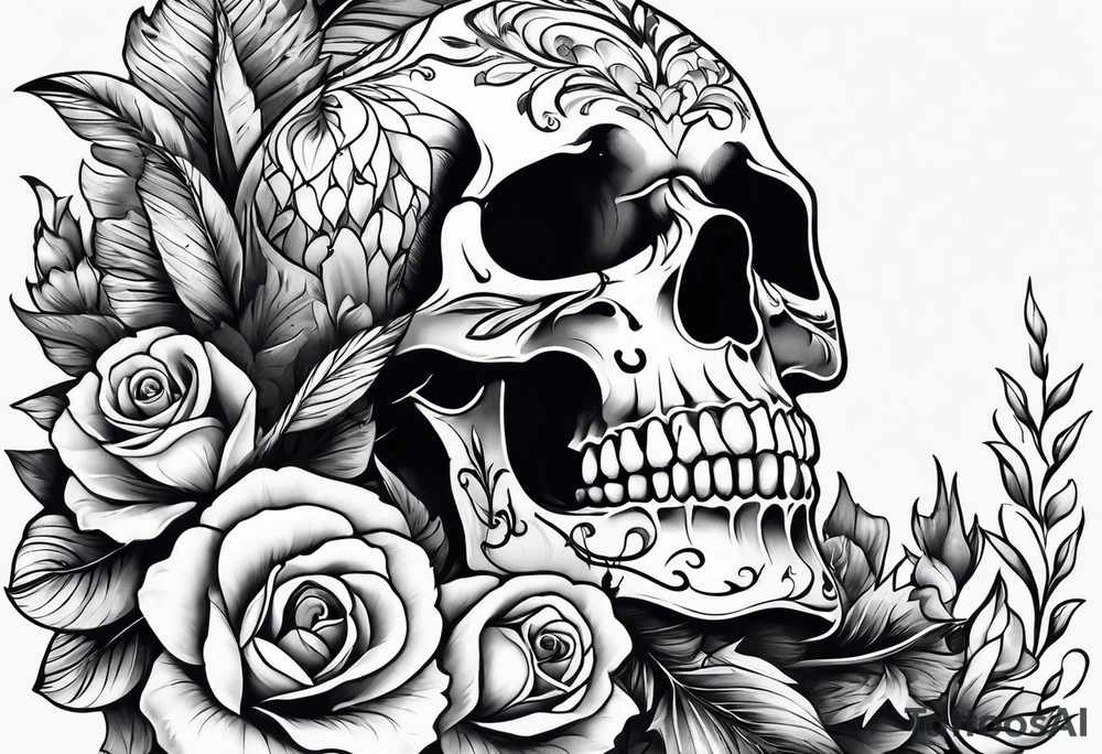 Skull and swallow simple tattoo idea