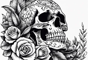 Skull and swallow simple tattoo idea
