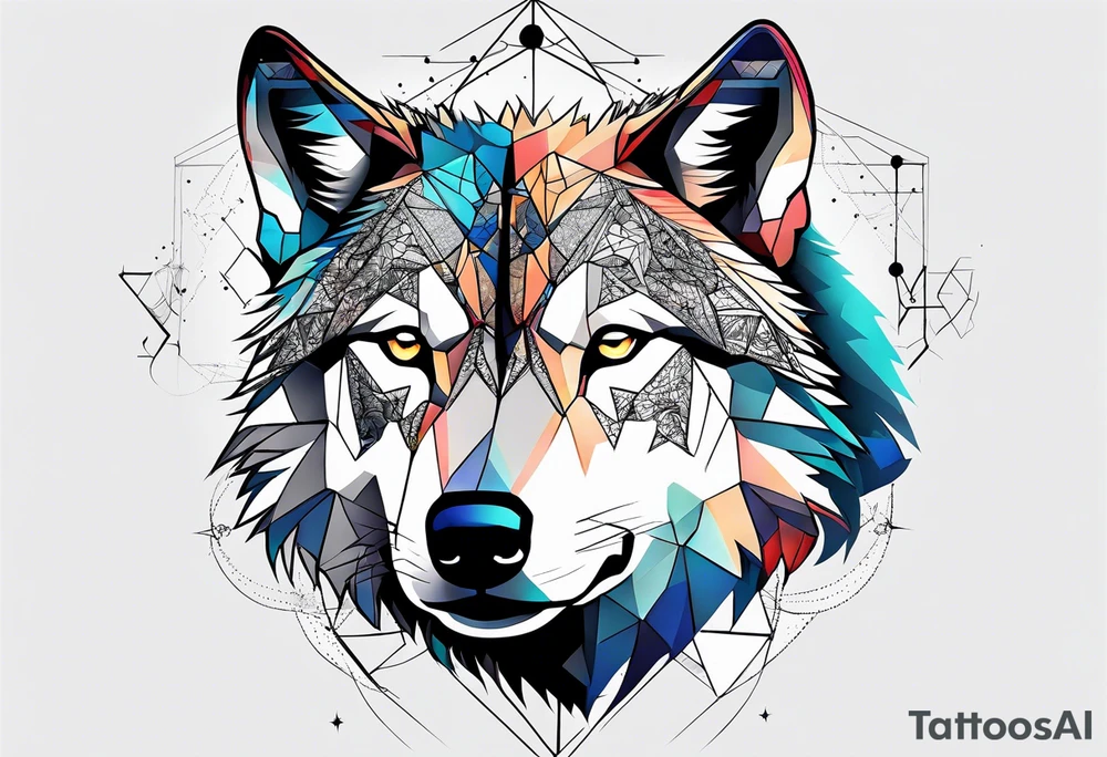 Constellation, two animal wolf, géométric tattoo idea