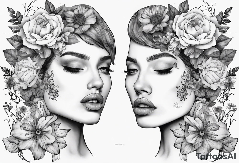 Face of helene Ariane Andersen covered in flowers tattoo idea