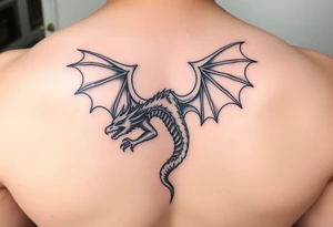 Powerful dragon wings closed crawling up leg tattoo idea