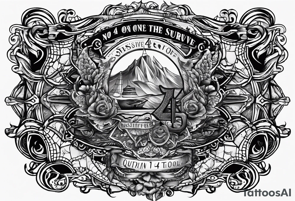 The number 44, around it the text “no one survive” tattoo idea The number 44, around it the text “no one survive” tattoo idea