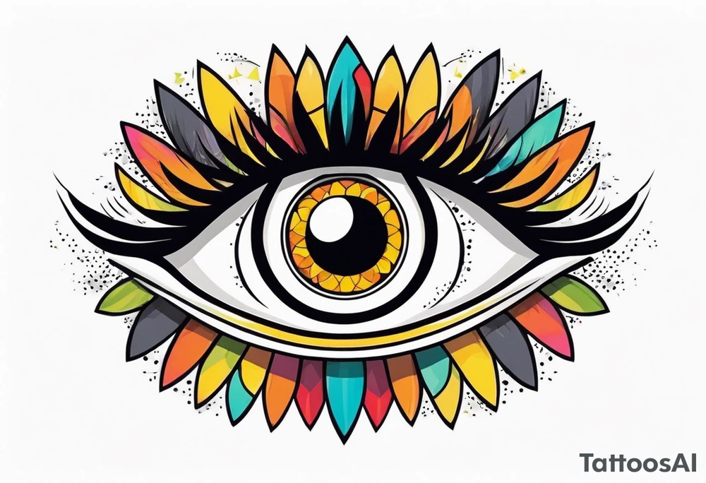 100 eyes with big eye lashes in geometric form in a oval tattoo idea