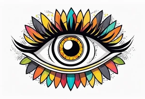 100 eyes with big eye lashes in geometric form in a oval tattoo idea